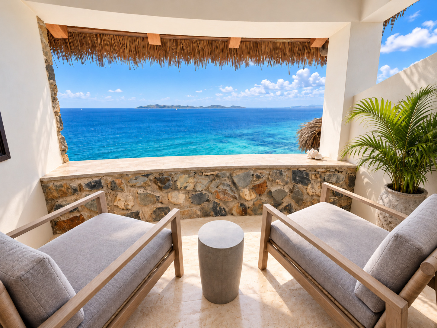 Private balcony seating with ocean view at The Aerial, BVI