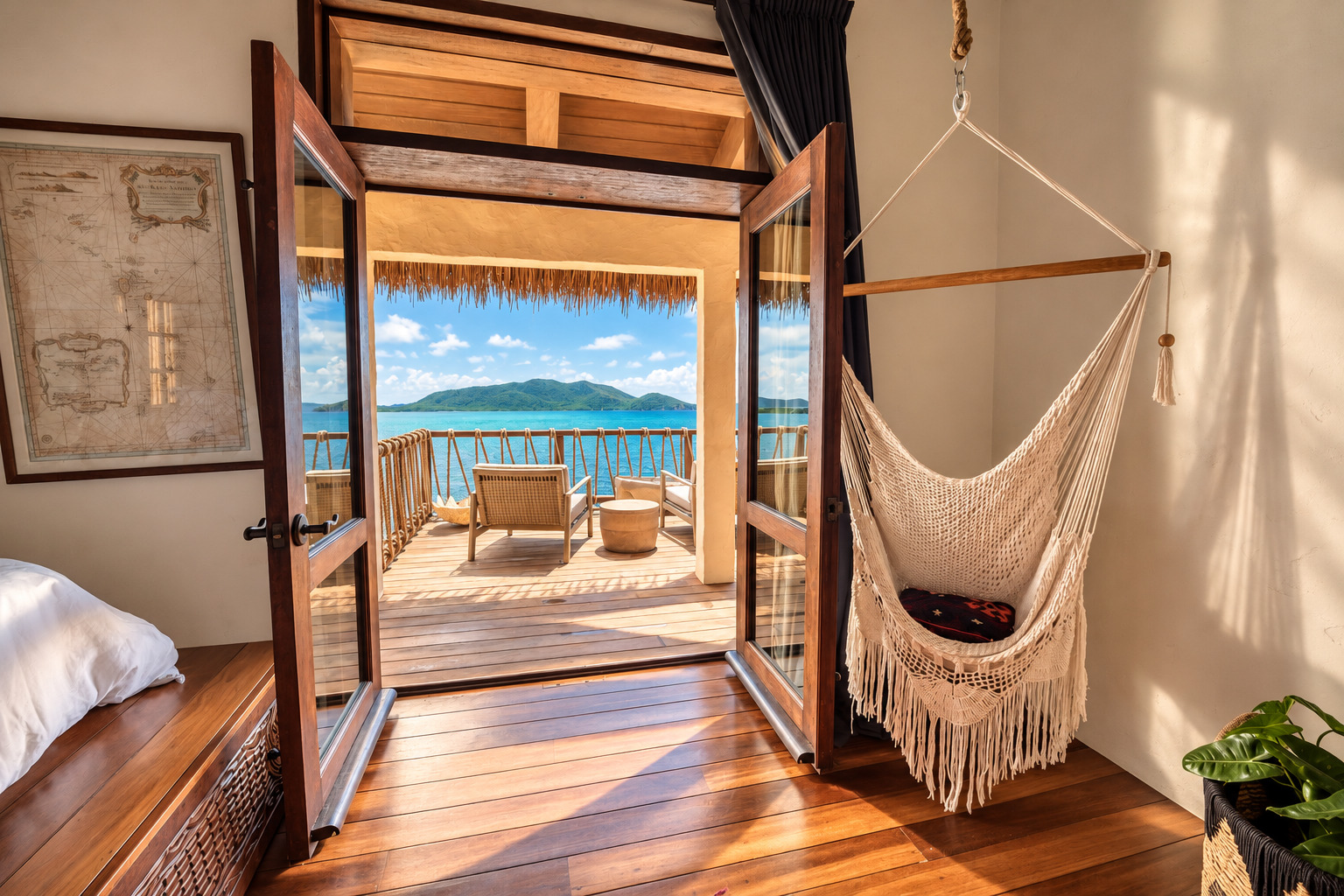ocean view from room with hammock