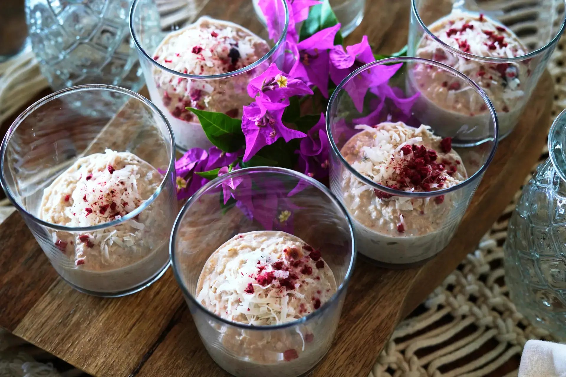 Individual dessert cups topped with coconut and berries at The Aerial BVI