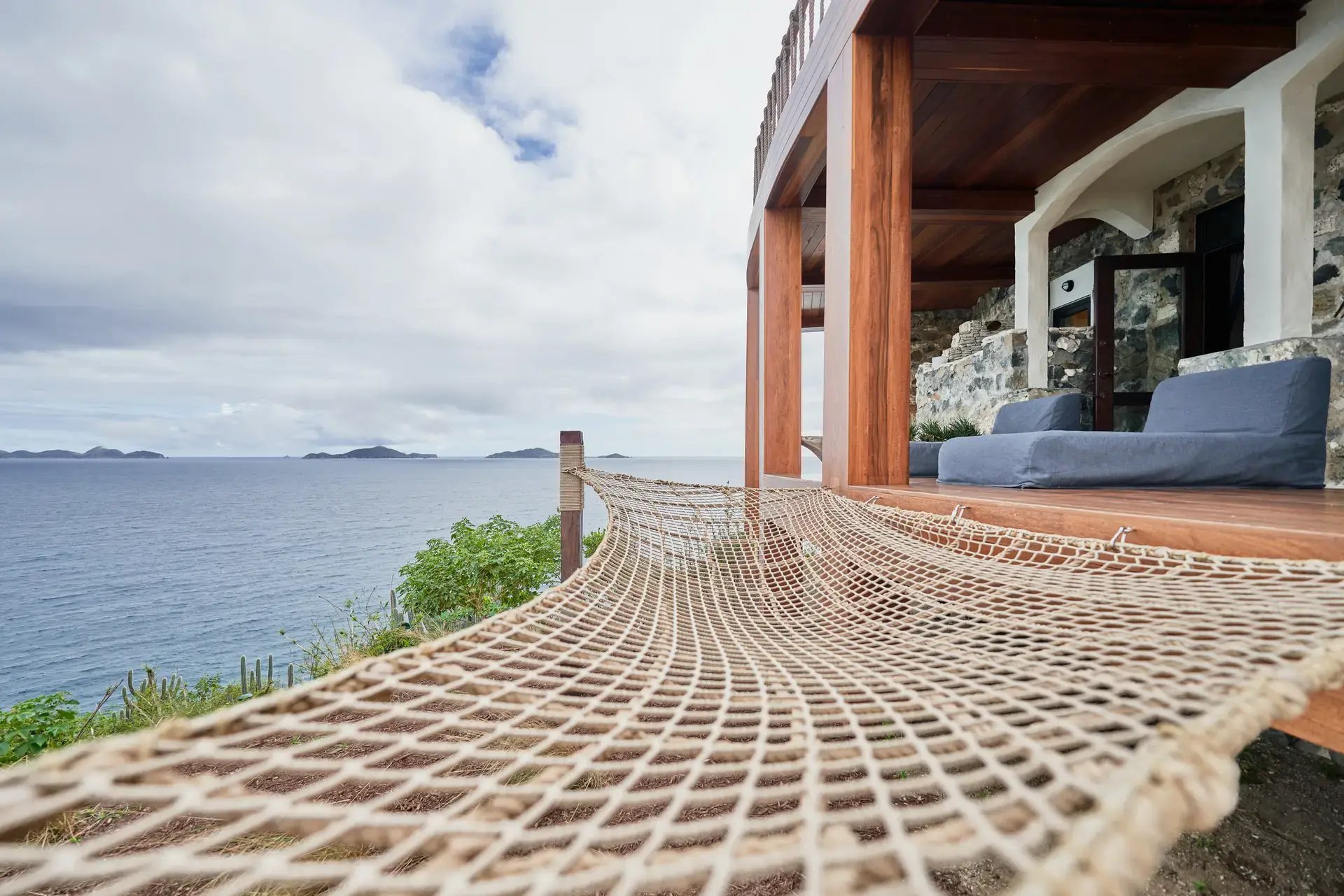 Hammock net deck overlooking the ocean at The Aerial, BVI