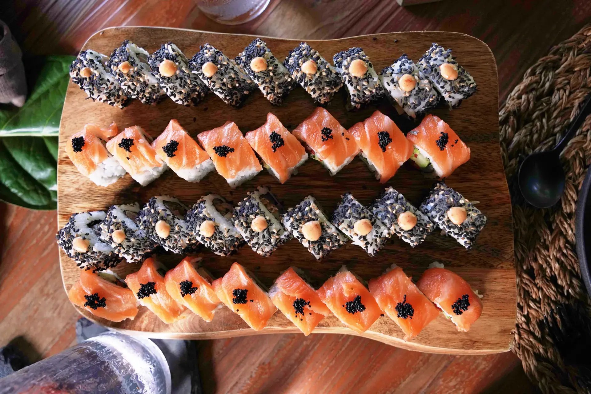 Sesame-crusted sushi rolls and salmon nigiri at The Aerial BVI