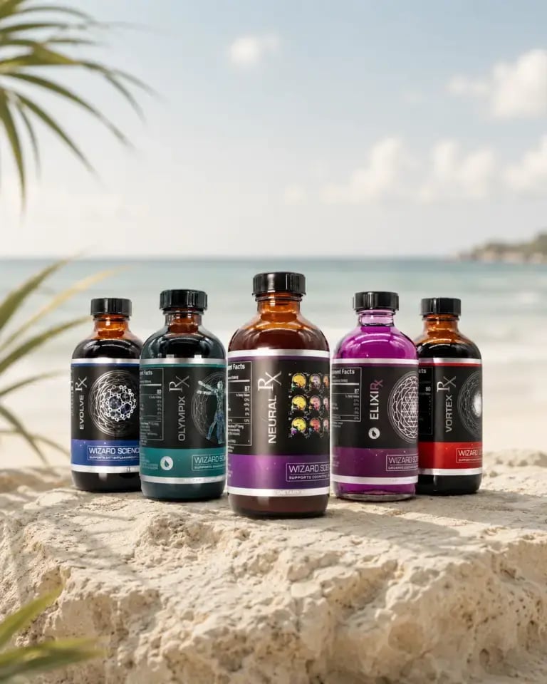 Wizard Sciences wellness product set at HEAL Retreat, The Aerial, BVI