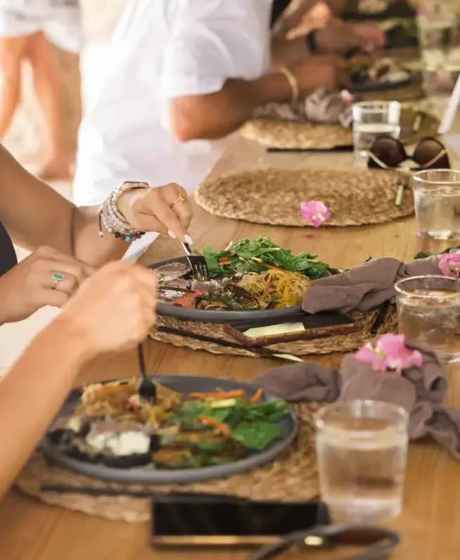 Guests sharing a healing meal at The Aerial, BVI
