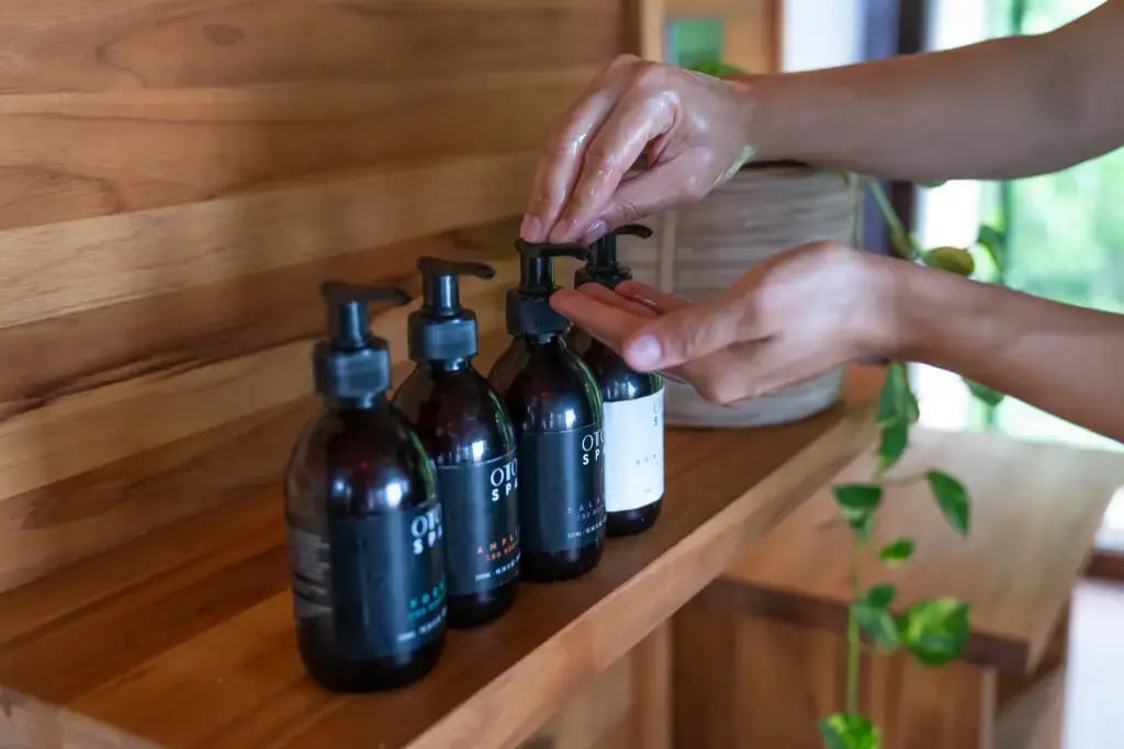 Natural spa product bottles at The Aerial BVI