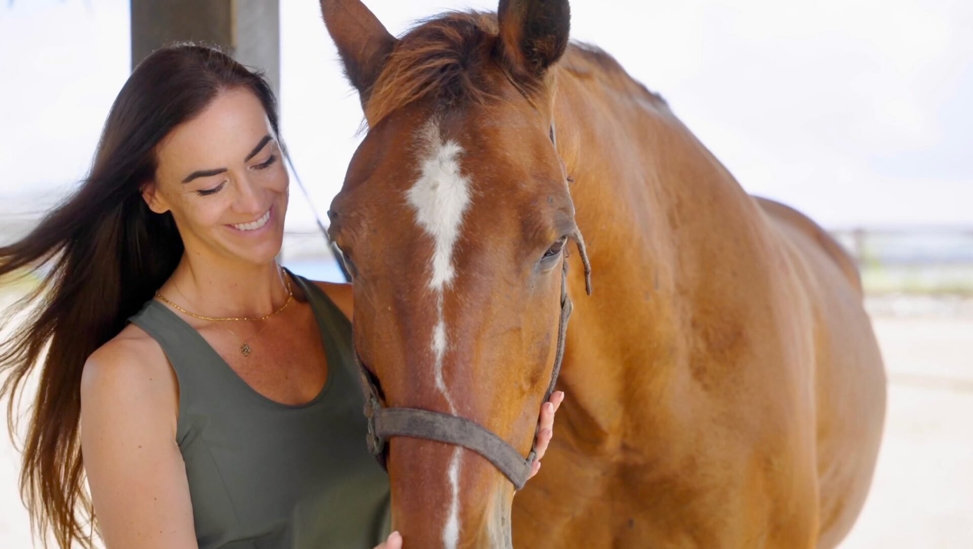 Guest connecting with a rescued horse at Redemption Ranch, The Aerial, BVI