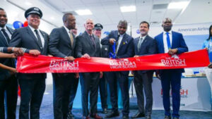 Ribbon-cutting ceremony for a new nonstop flight service to the BVI
