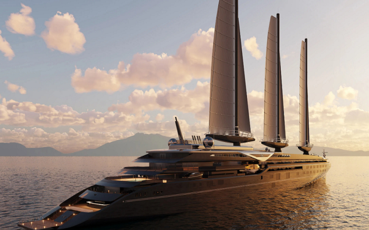 Luxury multi-masted sailing yacht at sea