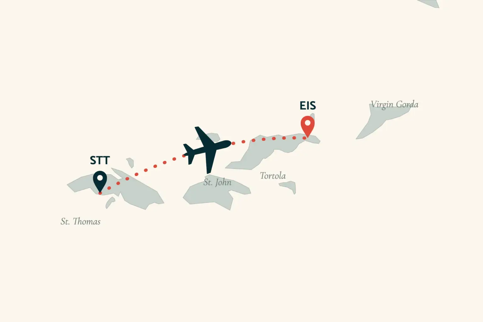 Flight route map from St. Thomas to the BVI
